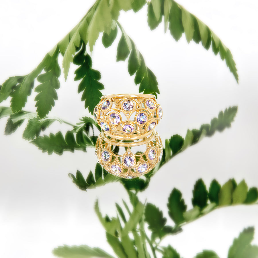 Bague large pavée tanzanites
