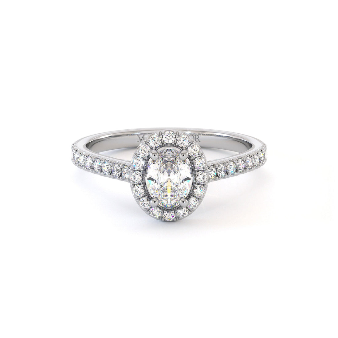 Serti à griffes d'une bague de fiançailles en or blanc, Maison Isor