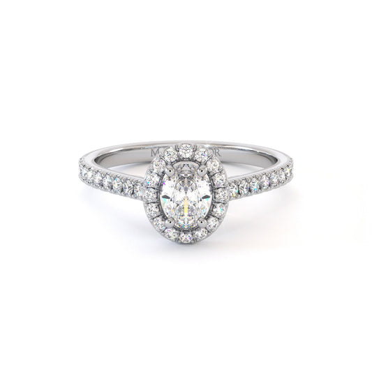 Serti à griffes d'une bague de fiançailles en or blanc, Maison Isor