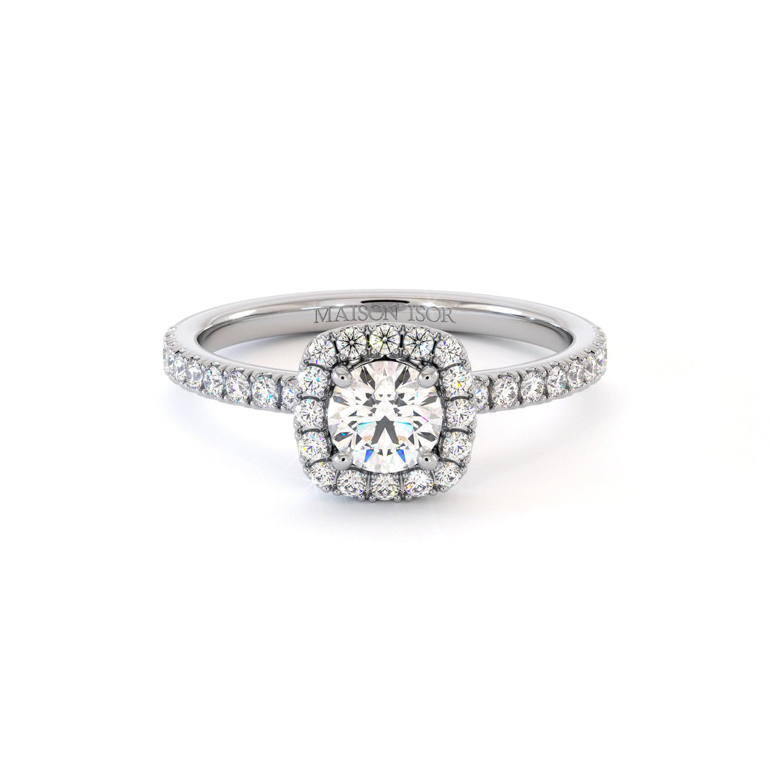 Bague de fiançailles en or blanc portée au doigt, taille de bague, Maison Isor