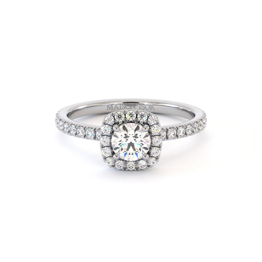 Bague de fiançailles en or blanc portée au doigt, taille de bague, Maison Isor