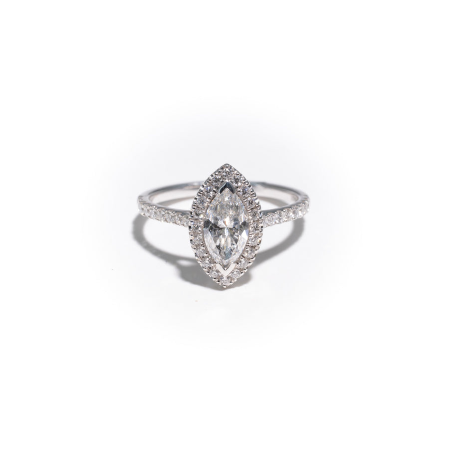 Bague halo, diamant marquise 0,91 ct