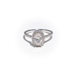 Bague halo en or blanc, diamant taille ovale de 1,01 carat