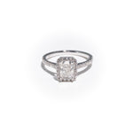 Bague halo en or blanc, diamant taille radiant de 1,01 carat
