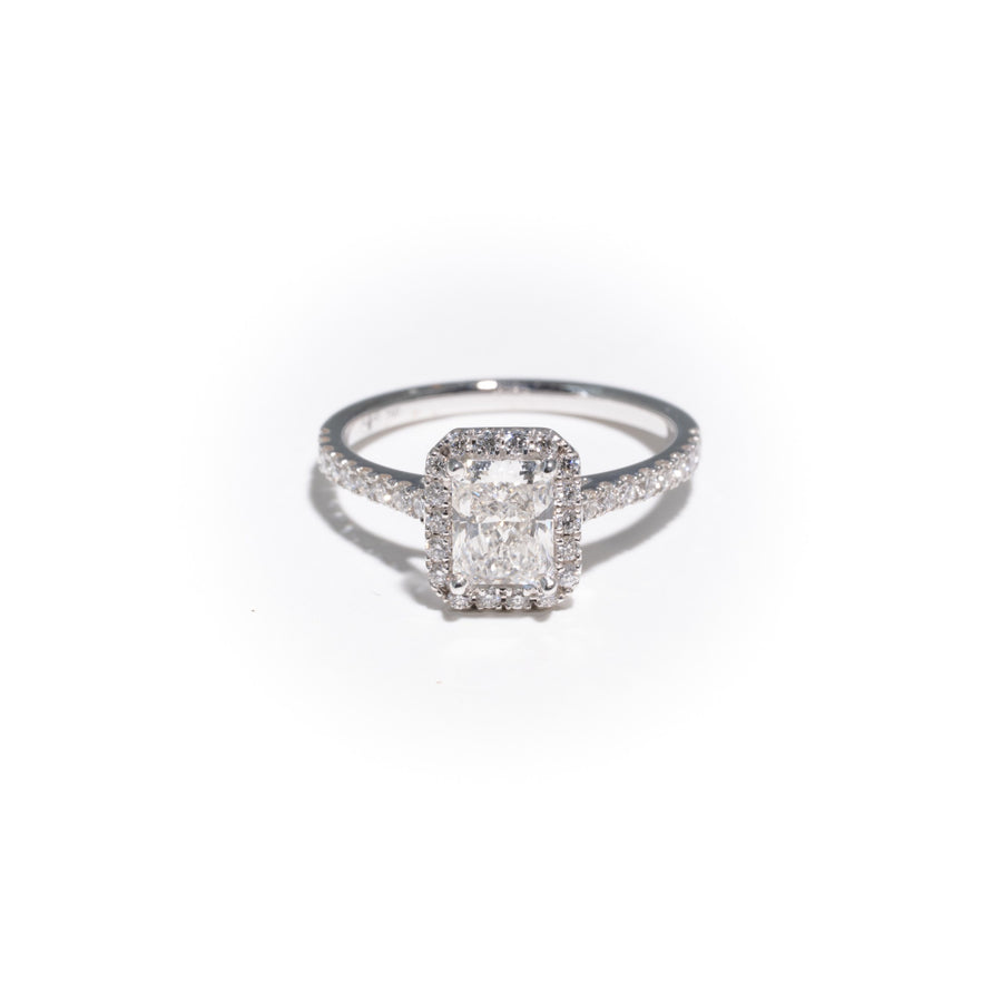 Bague halo, diamant radiant 1,01 ct