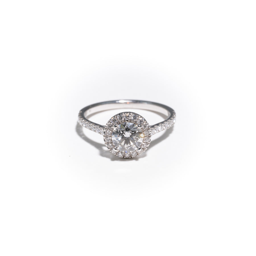 Bague halo, diamant rond 0,91 ct