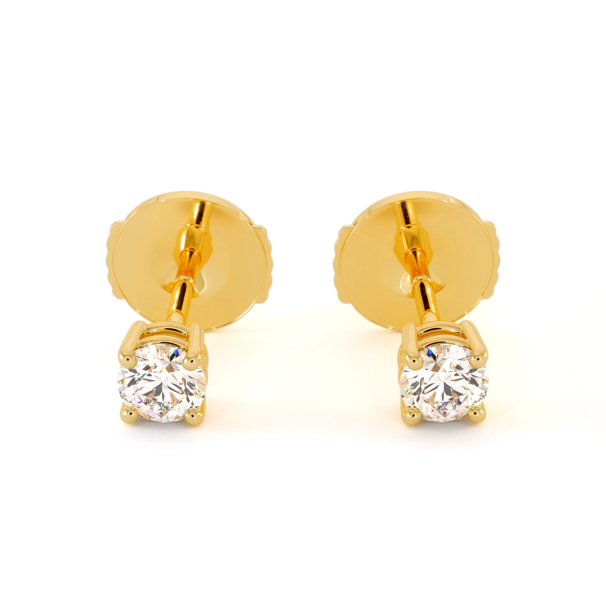 Packshot des boucles d'oreilles en diamants et or jaune, modèle Priya de forme ronde