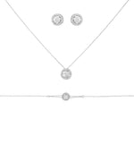 Packshot du mini set Tori en or blanc forme rond ave halo.