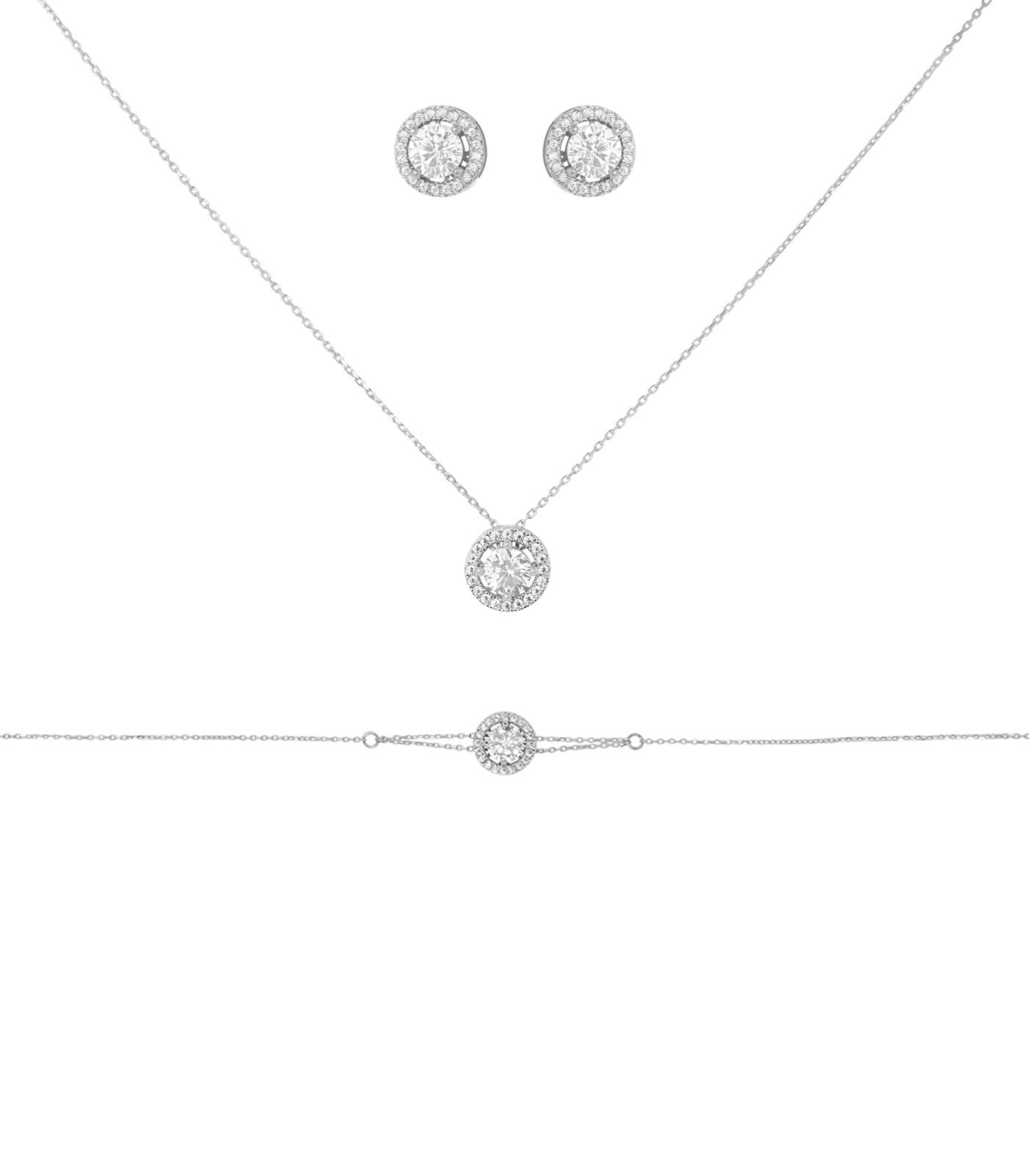 Packshot du mini set Tori en or blanc forme rond ave halo.